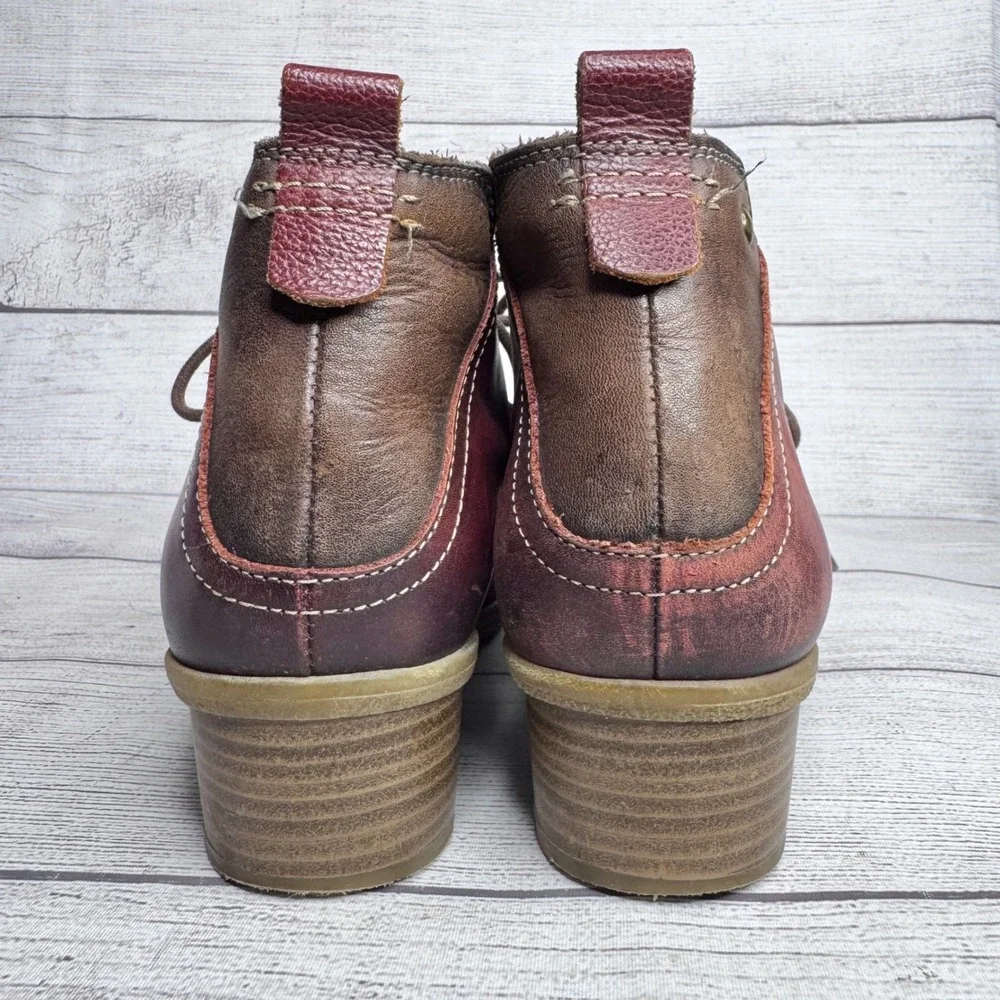 Pikolinos Womens Burgundy Leather Lace‎ Up Ankle Boots Block Heel Spain Size 39